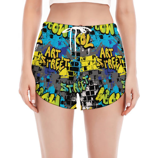 Graffiti Wall Print Women's Split Running Shorts
