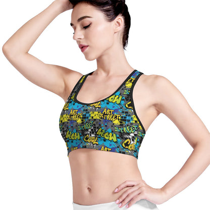 Graffiti Wall Print Women's Sports Bra