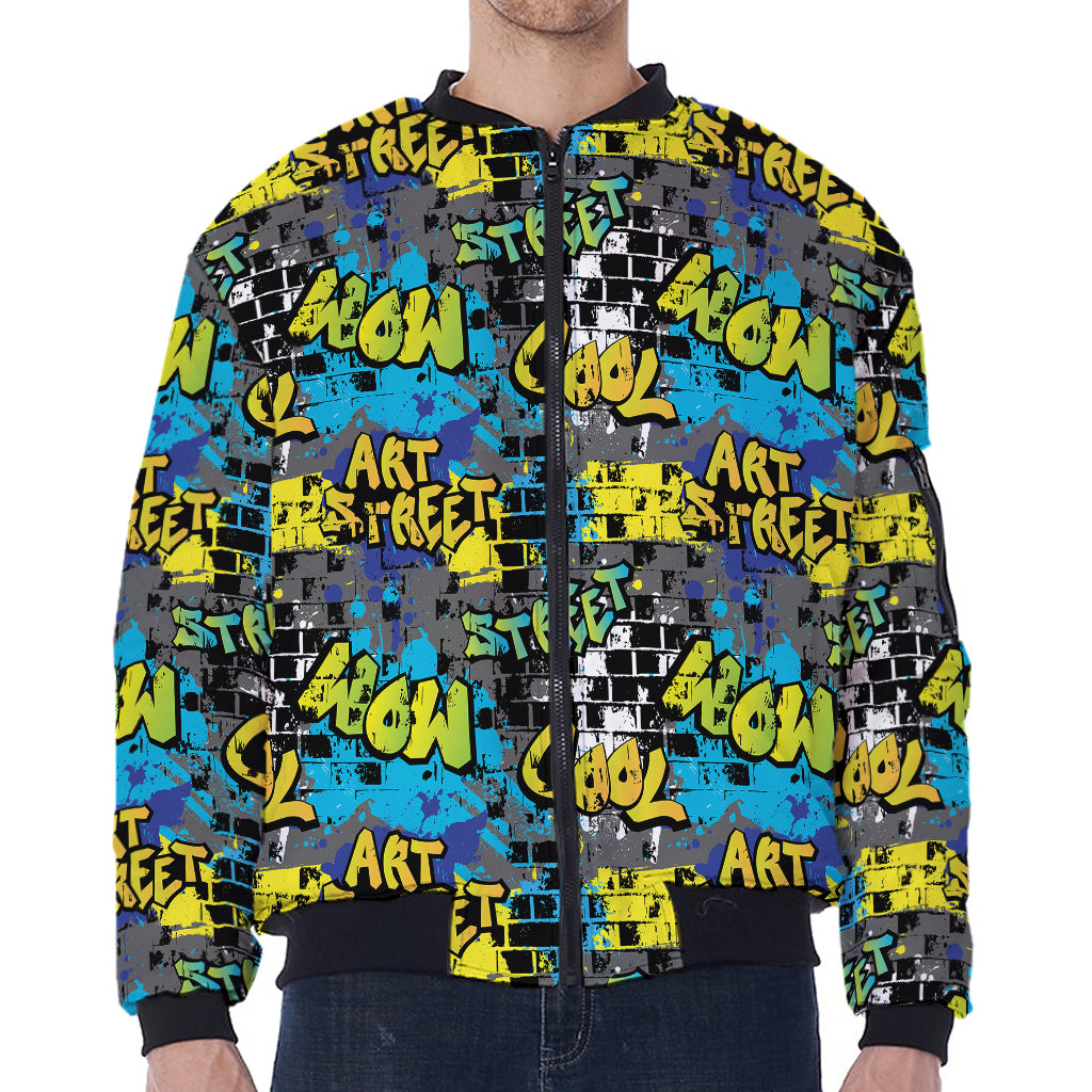 Graffiti Wall Print Zip Sleeve Bomber Jacket