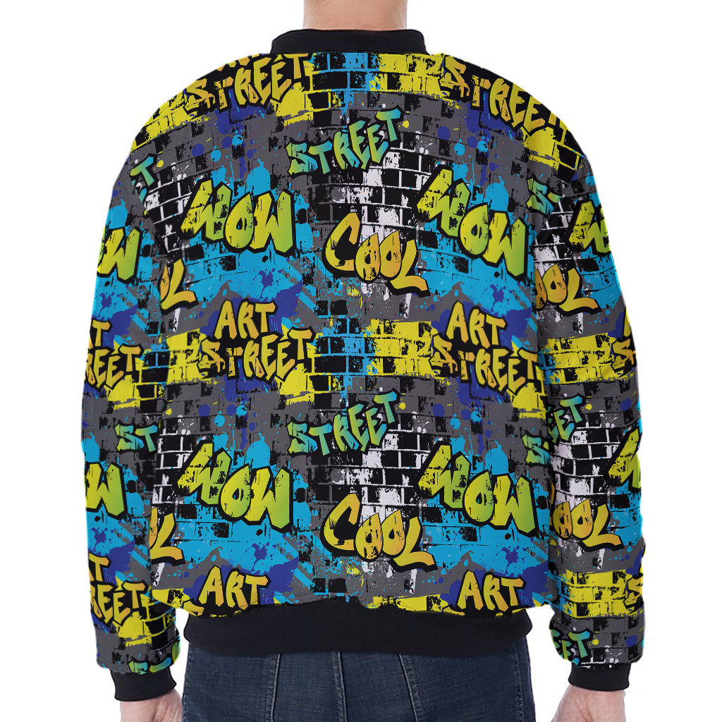 Graffiti Wall Print Zip Sleeve Bomber Jacket