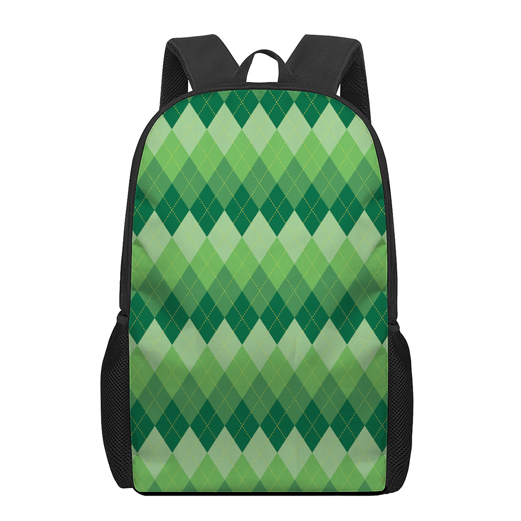 Grass Green Argyle Pattern Print 17 Inch Backpack