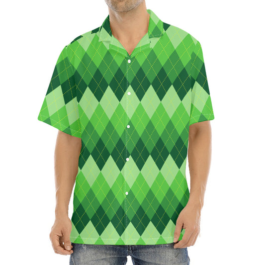 Grass Green Argyle Pattern Print Aloha Shirt