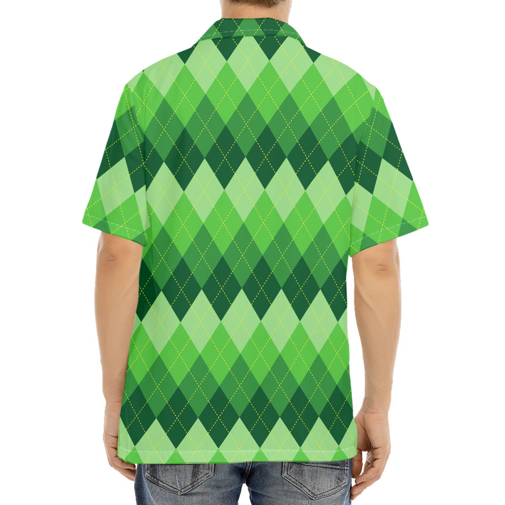 Grass Green Argyle Pattern Print Aloha Shirt