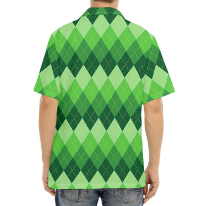 Grass Green Argyle Pattern Print Aloha Shirt