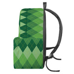 Grass Green Argyle Pattern Print Backpack