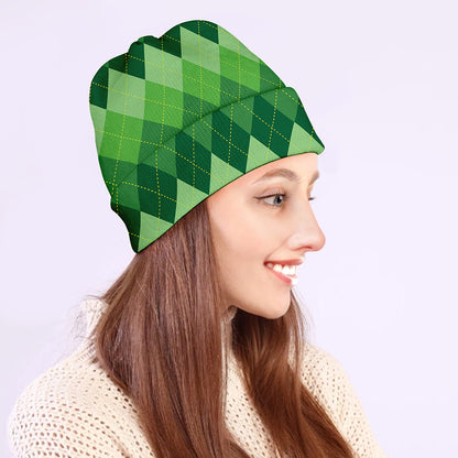 Grass Green Argyle Pattern Print Beanie
