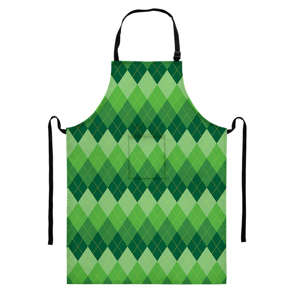 Grass Green Argyle Pattern Print Bib Apron With Pocket