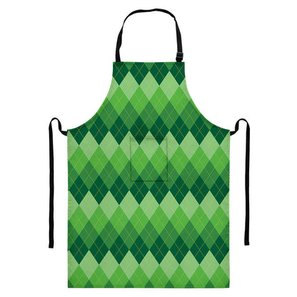 Grass Green Argyle Pattern Print Bib Apron With Pocket