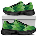 Grass Green Argyle Pattern Print Black Chunky Shoes