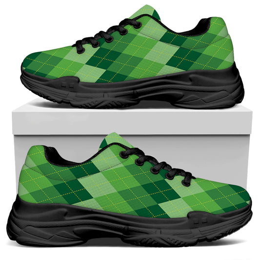 Grass Green Argyle Pattern Print Black Chunky Shoes