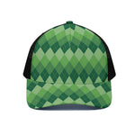 Grass Green Argyle Pattern Print Black Mesh Trucker Cap