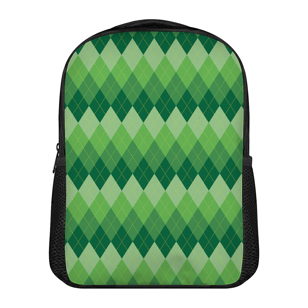 Grass Green Argyle Pattern Print Casual Backpack