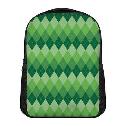 Grass Green Argyle Pattern Print Casual Backpack