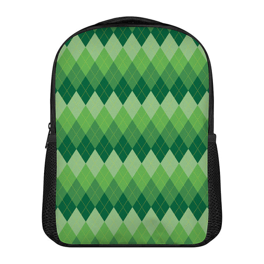 Grass Green Argyle Pattern Print Casual Backpack