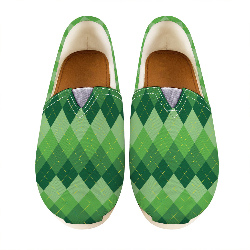 Grass Green Argyle Pattern Print Casual Shoes
