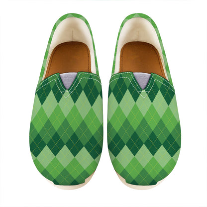 Grass Green Argyle Pattern Print Casual Shoes