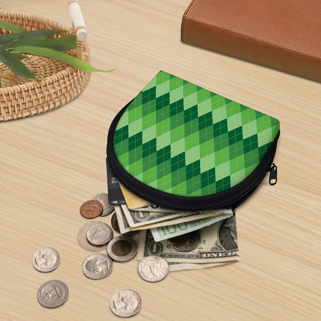 Grass Green Argyle Pattern Print Coin Purse
