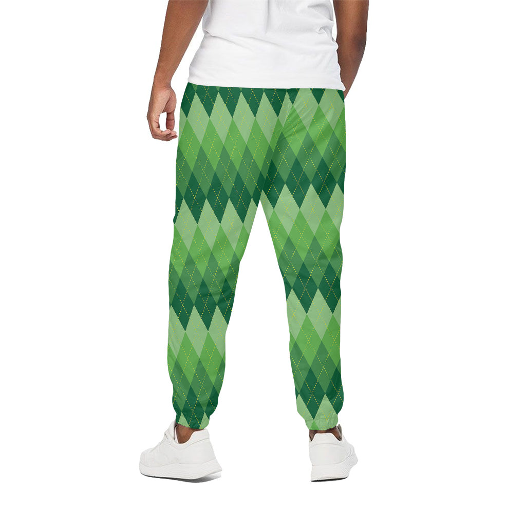 Grass Green Argyle Pattern Print Cotton Pants