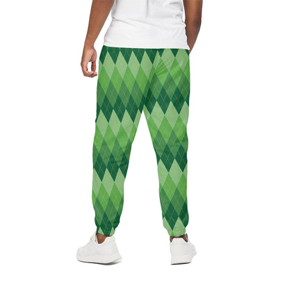 Grass Green Argyle Pattern Print Cotton Pants