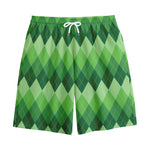 Grass Green Argyle Pattern Print Cotton Shorts