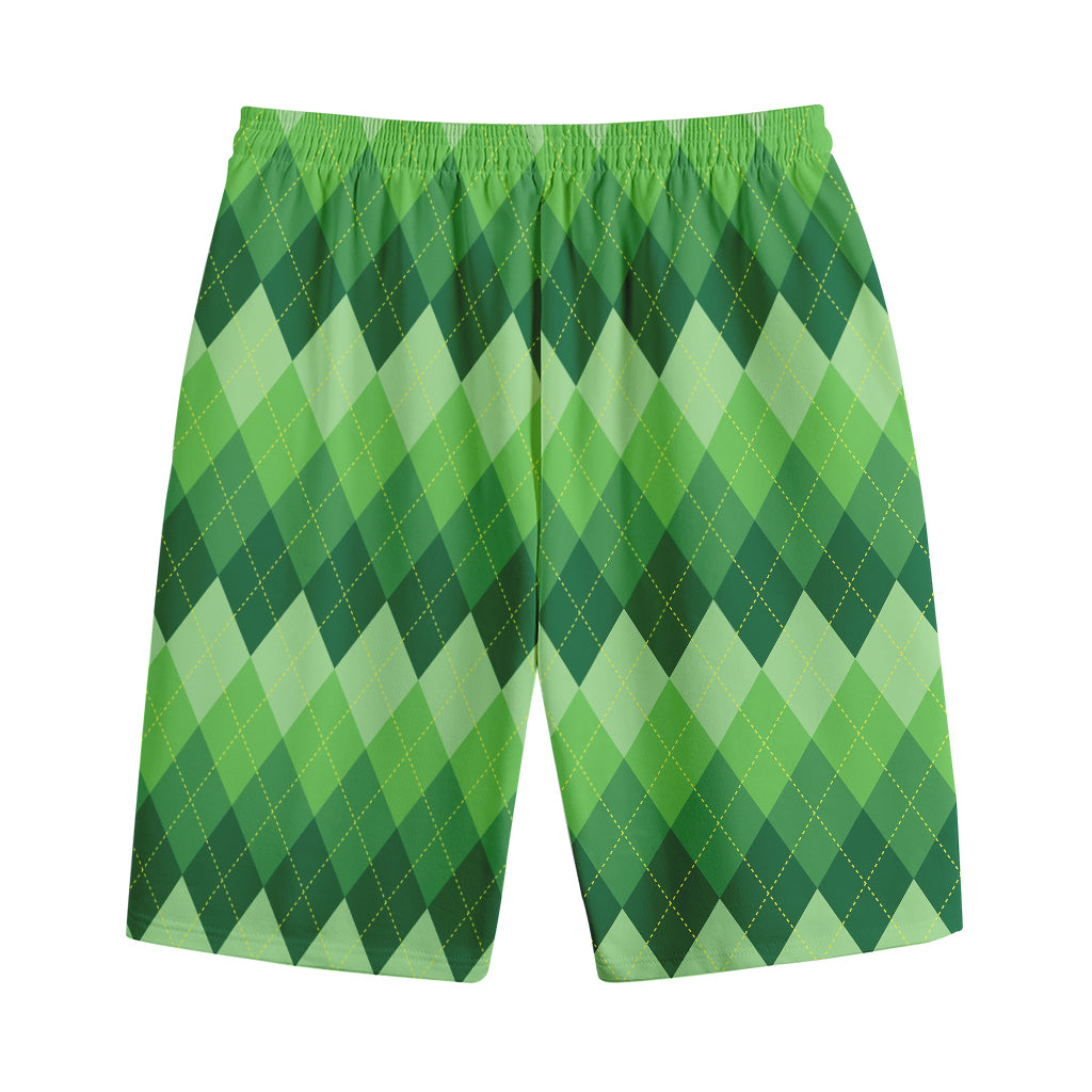 Grass Green Argyle Pattern Print Cotton Shorts