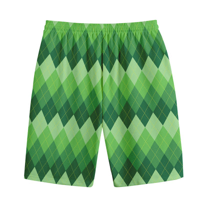 Grass Green Argyle Pattern Print Cotton Shorts