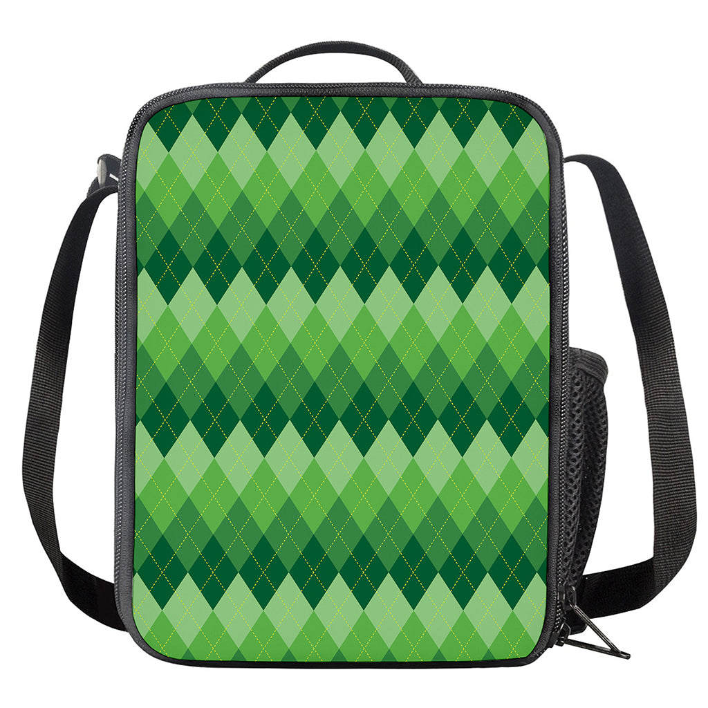 Grass Green Argyle Pattern Print Crossbody Lunch Bag