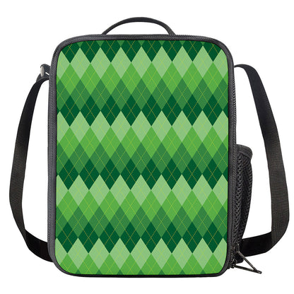 Grass Green Argyle Pattern Print Crossbody Lunch Bag