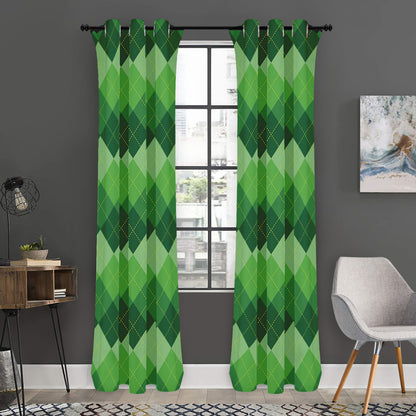 Grass Green Argyle Pattern Print Curtain