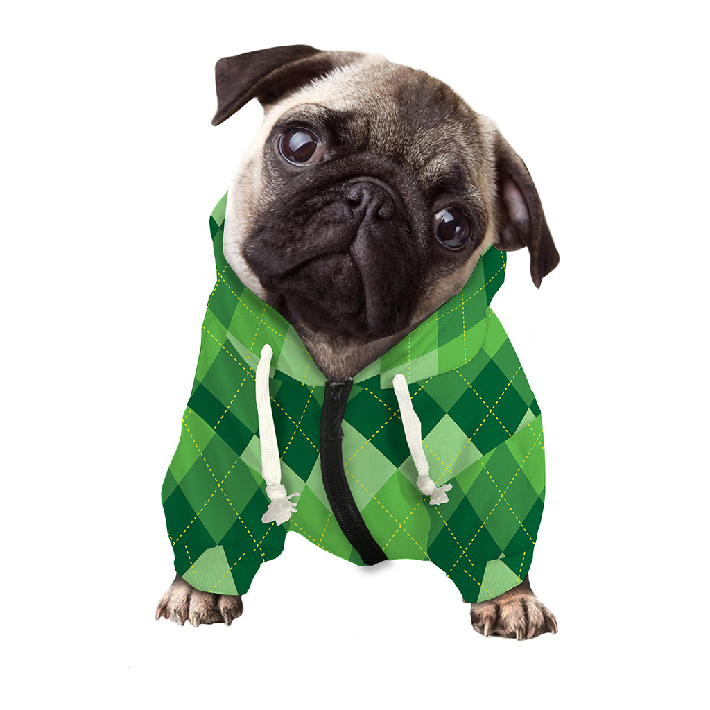 Grass Green Argyle Pattern Print Dog Zip Up Hoodie
