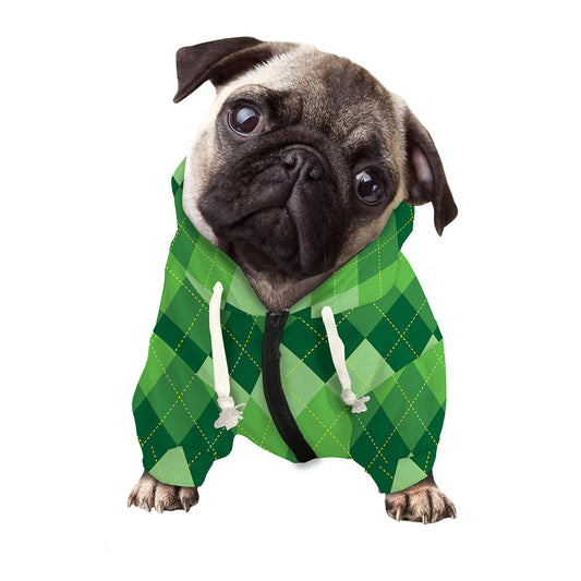 Grass Green Argyle Pattern Print Dog Zip Up Hoodie