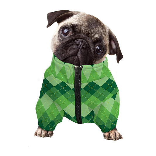 Grass Green Argyle Pattern Print Dog Zip Up Jacket