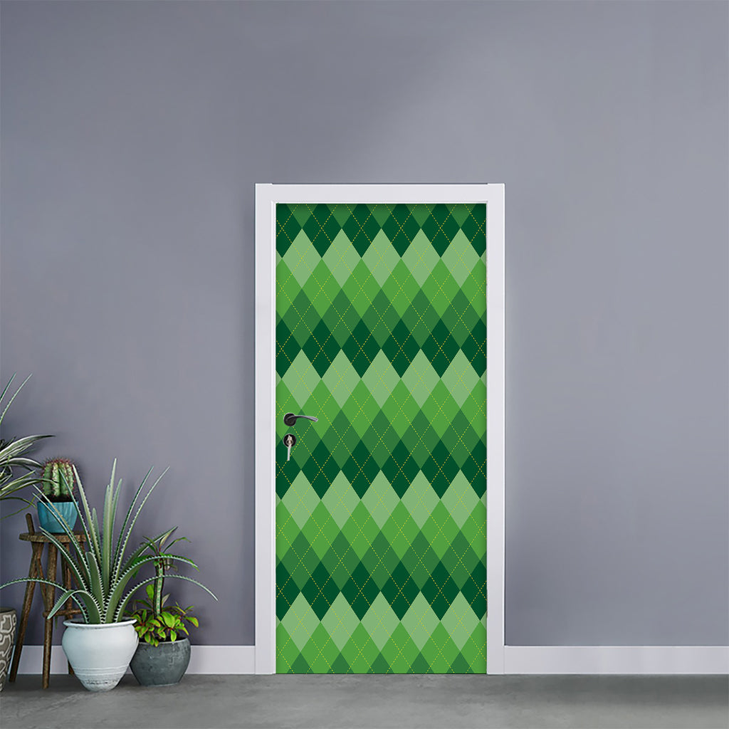 Grass Green Argyle Pattern Print Door Sticker