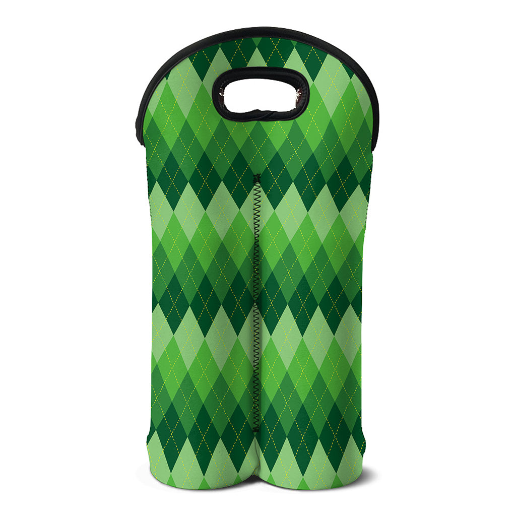 Grass Green Argyle Pattern Print Double Neoprene Wine Tote
