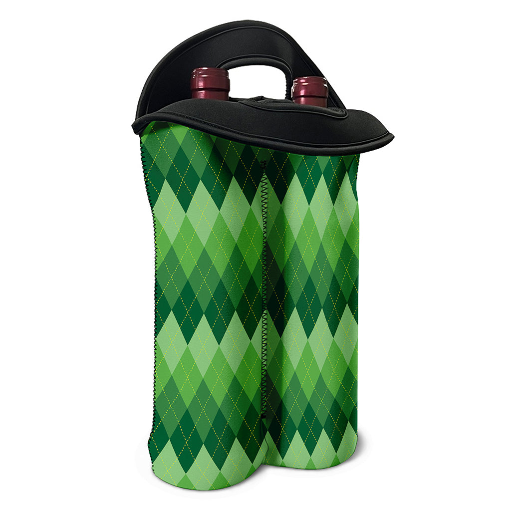 Grass Green Argyle Pattern Print Double Neoprene Wine Tote