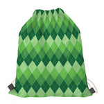 Grass Green Argyle Pattern Print Drawstring Bag