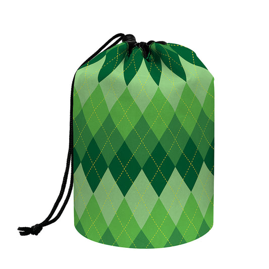 Grass Green Argyle Pattern Print Drawstring Makeup Bag
