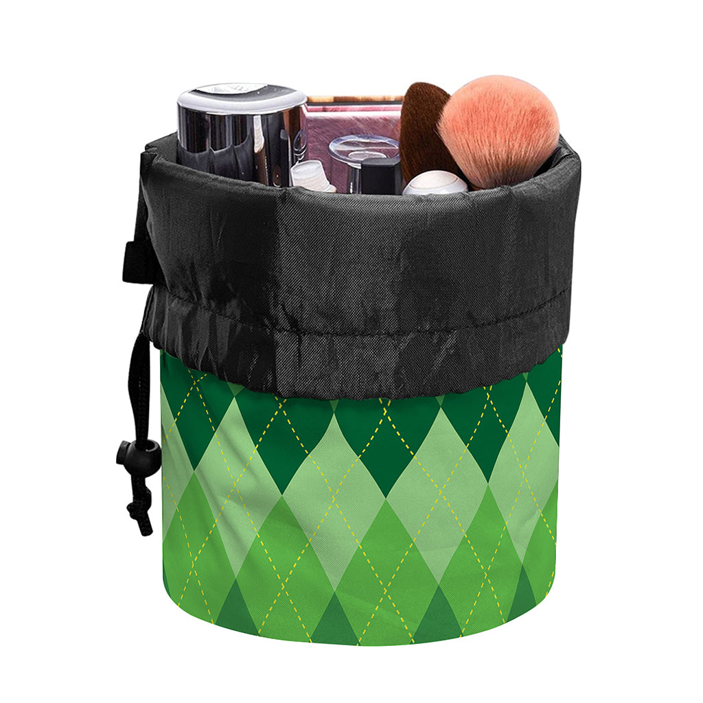 Grass Green Argyle Pattern Print Drawstring Makeup Bag