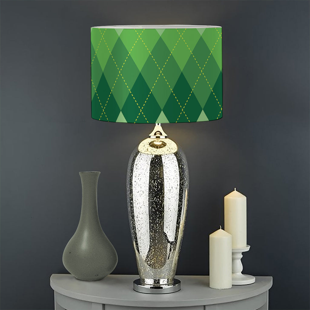 Grass Green Argyle Pattern Print Drum Lamp Shade