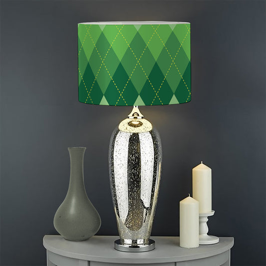 Grass Green Argyle Pattern Print Drum Lamp Shade