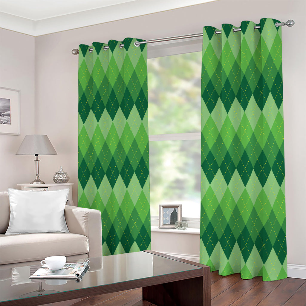 Grass Green Argyle Pattern Print Extra Wide Grommet Curtains