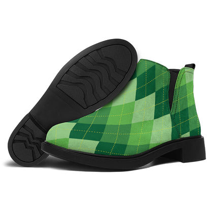 Grass Green Argyle Pattern Print Flat Ankle Boots