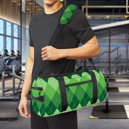 Grass Green Argyle Pattern Print Gym Bag