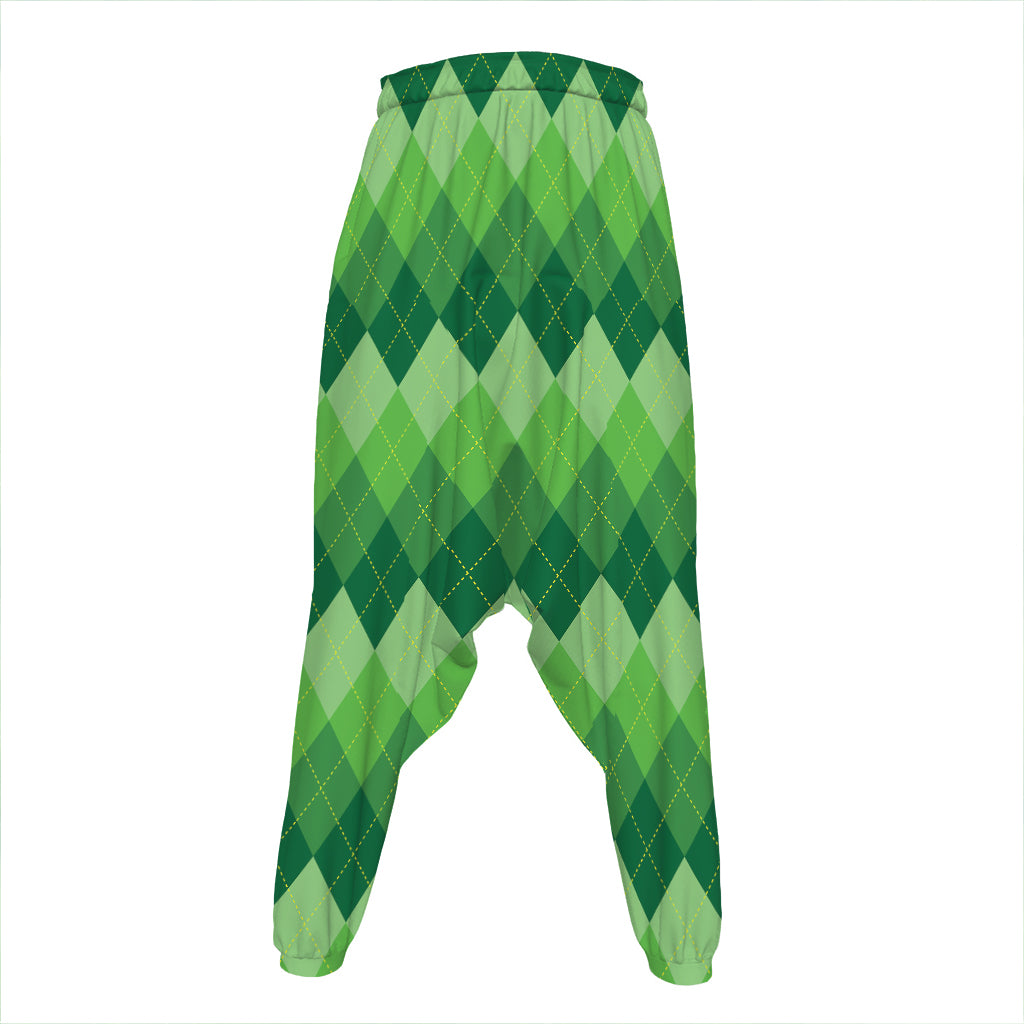 Grass Green Argyle Pattern Print Hammer Pants