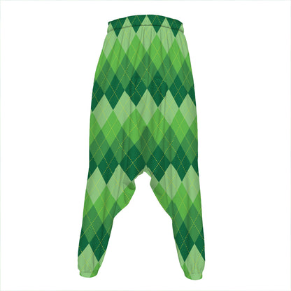 Grass Green Argyle Pattern Print Hammer Pants
