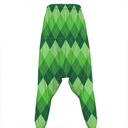 Grass Green Argyle Pattern Print Hammer Pants
