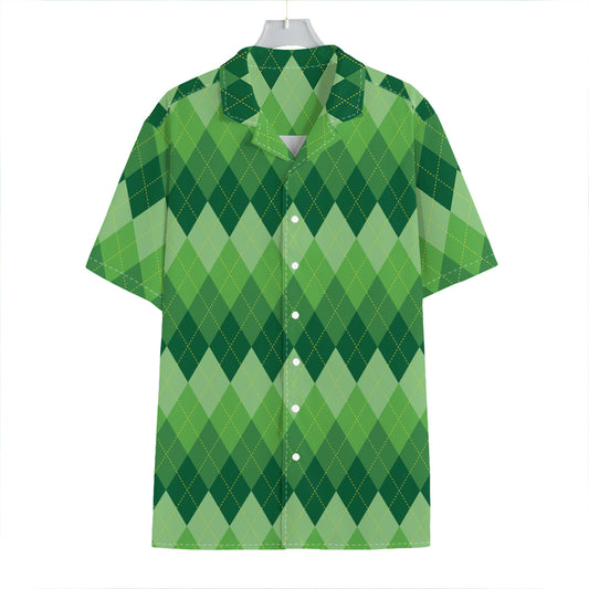 Grass Green Argyle Pattern Print Hawaiian Shirt