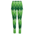 Grass Green Argyle Pattern Print High-Waisted Pocket Leggings