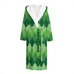 Grass Green Argyle Pattern Print Hooded Bathrobe