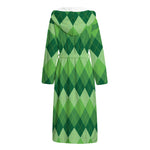 Grass Green Argyle Pattern Print Hooded Bathrobe